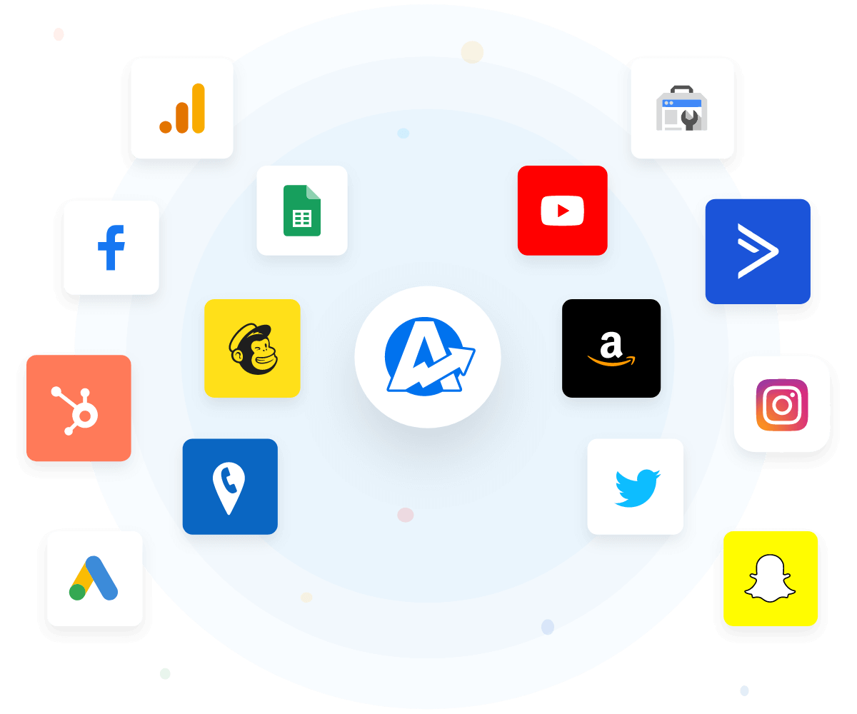 A sample of third-party marketing platform integrations that are on the AgencyAnalytics client reporting software