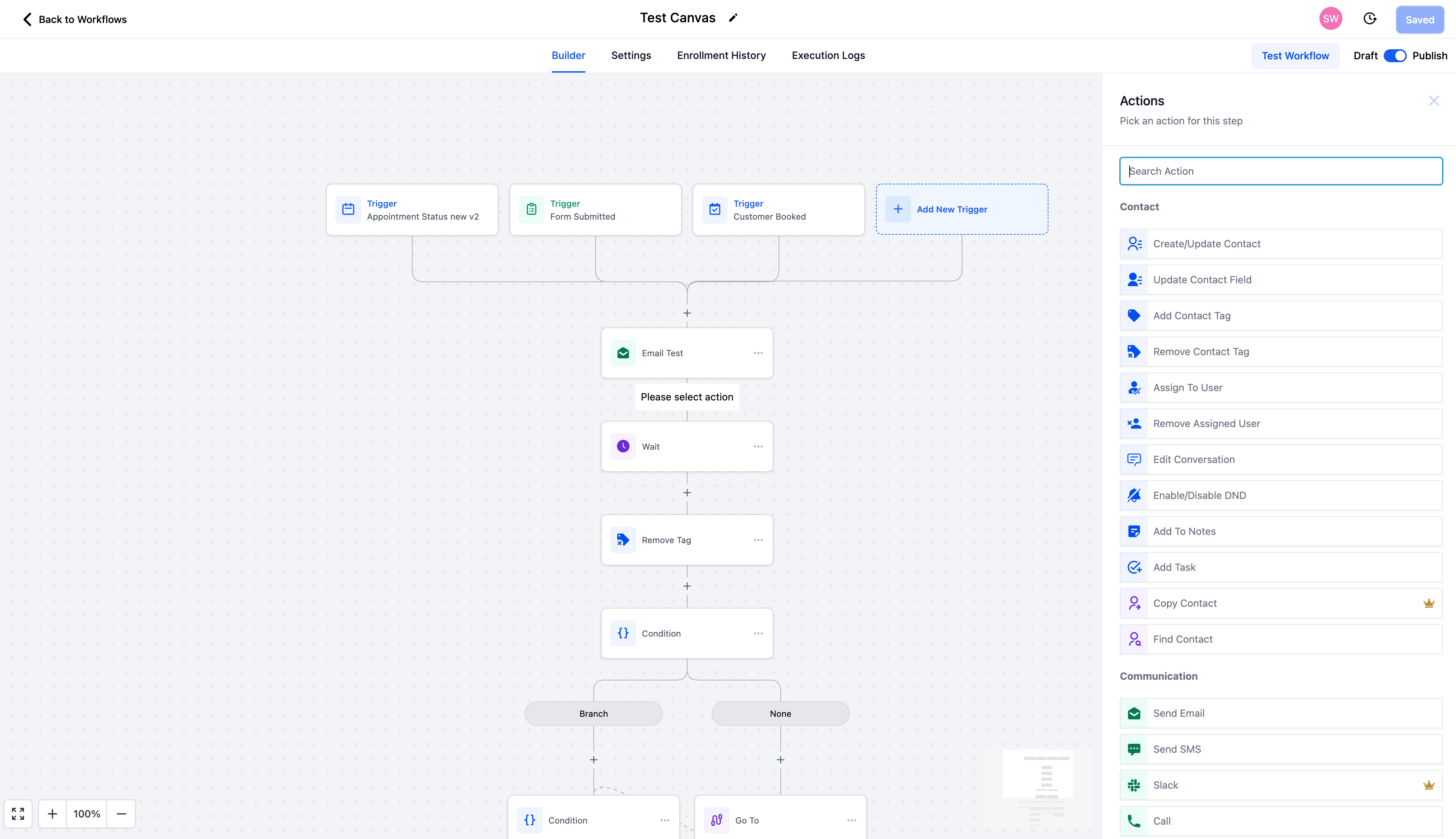 HighLevel workflow builder