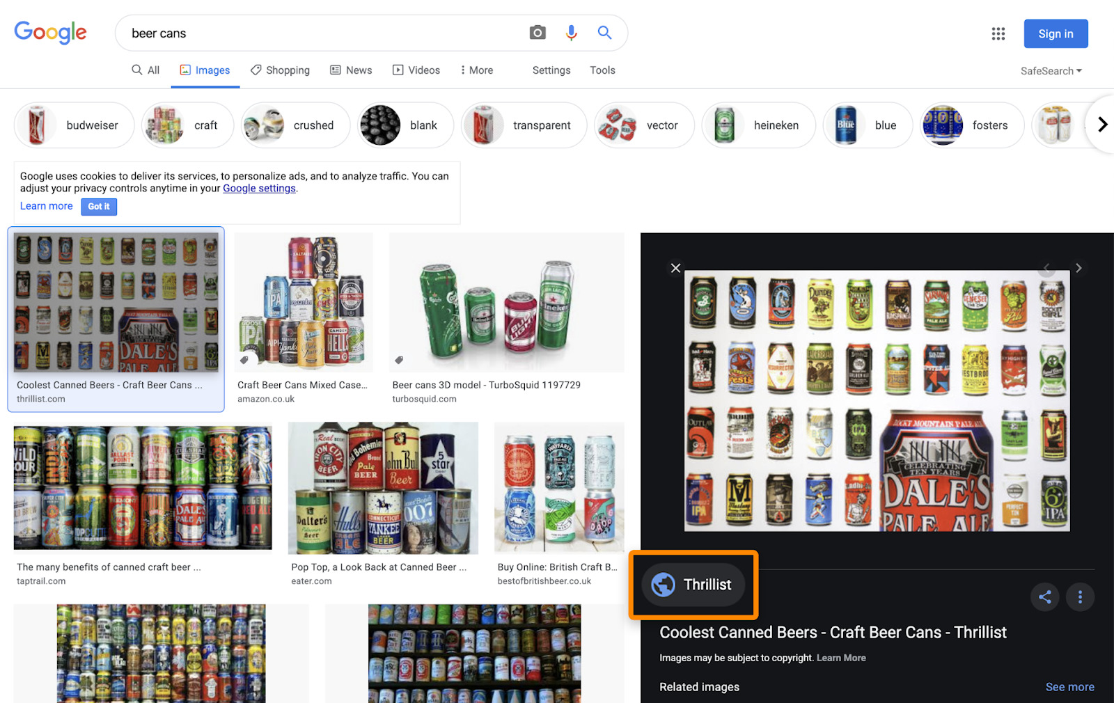Google Images search