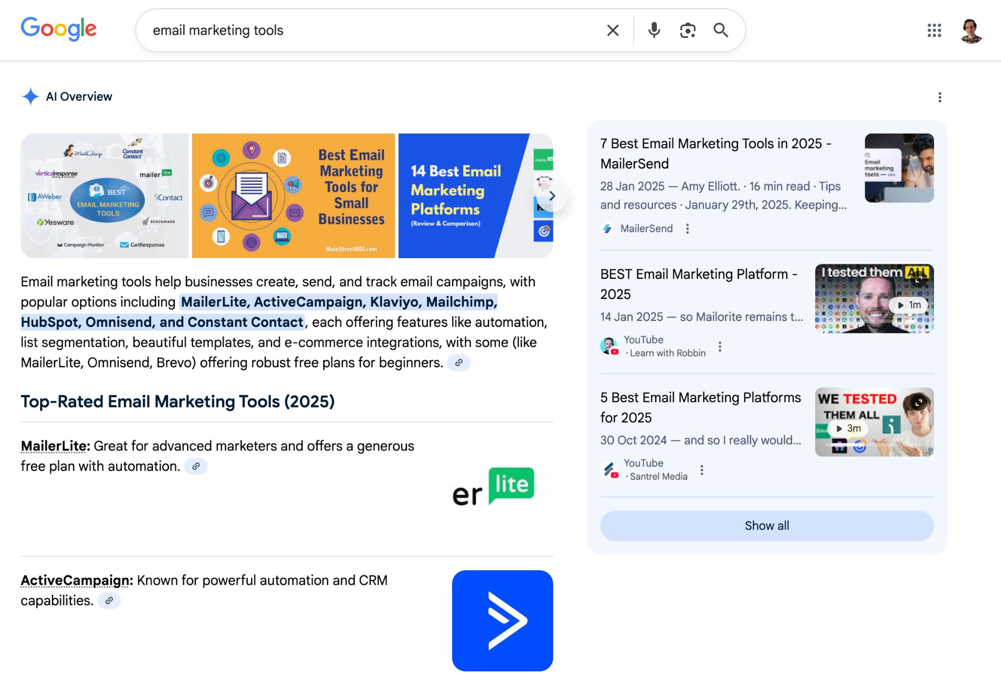 Video recommendations in Google Search